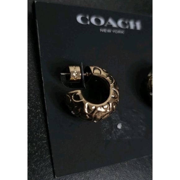 New Coach Signature C Quilted Chunky Gold Hoop Earrings Stud Jewelry - Picture 2 of 4
